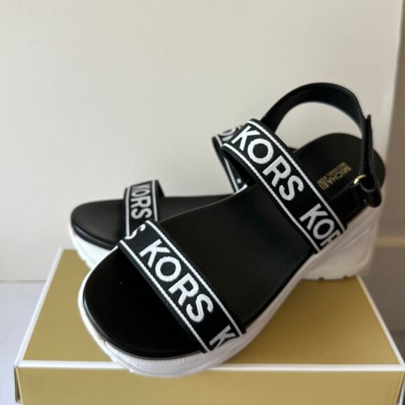 NEW MICHAEL KORS LOGO CHANKY SANDALS in BLACK & WHITE SIZE 10 - Picture 4 of 4